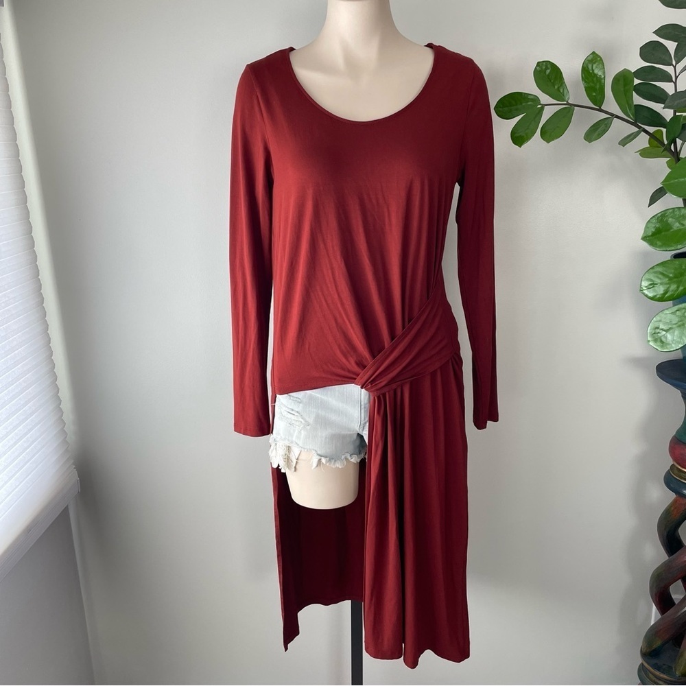 Elsewhere Terracotta Rust Long Sleeve Twist Top Midi Length Tunic Size Small